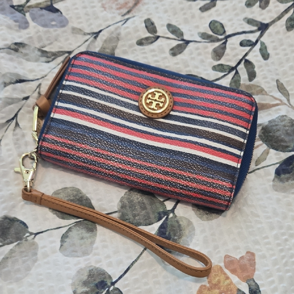 Tory Burch Striped Wristlet - Red, Blue, White
